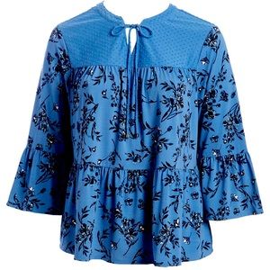 Blue flowy bell-sleeve top